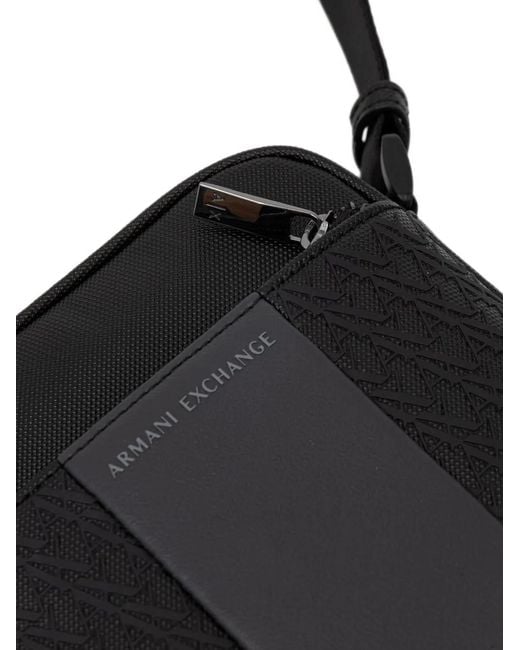 ARMANI EXCHANGE Black Logo-Print Panelled Messenger Bag for men