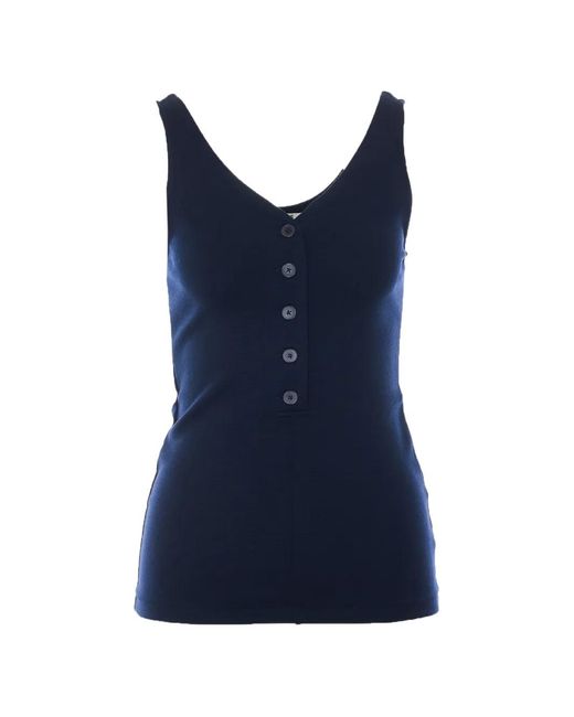 Auralee Blue Button-Front V-Neck Tank Top