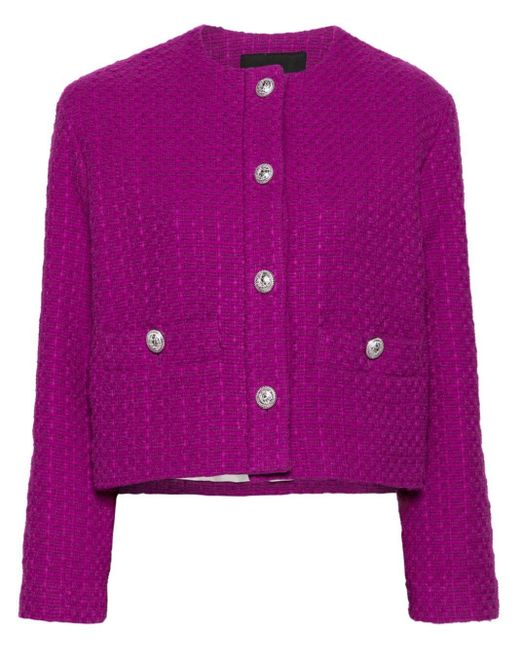 Maje Purple Button-fastening Tweed Jacket
