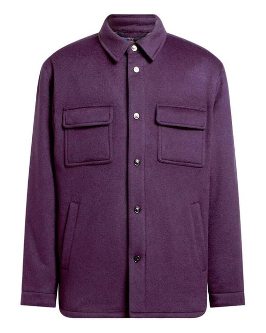 Etro Purple Cashmere Patch-Pocket Overshirt for men