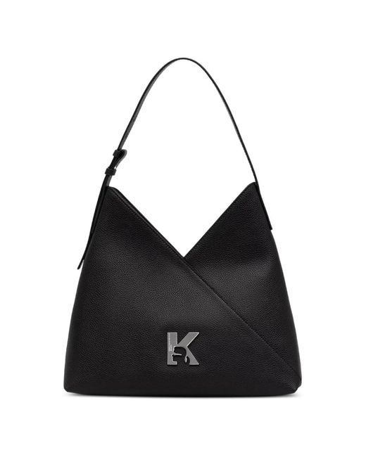 Karl Lagerfeld Black Logo-Plaque Pebbled-Texture Tote Bag