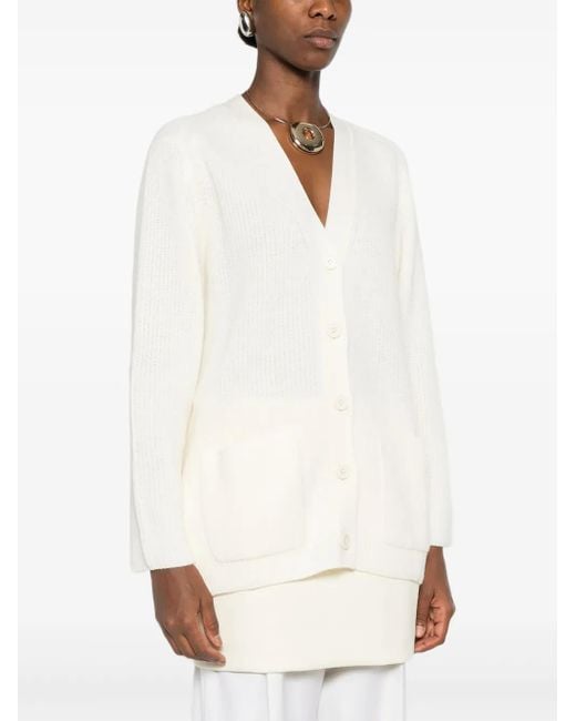 P.A.R.O.S.H. White Ribbed Patch-Pocket Cardigan