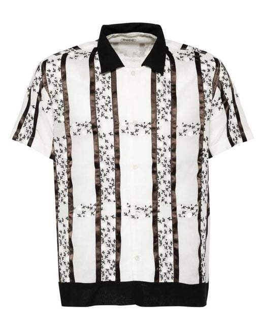 Bode Black Lattice Sprig Short-Sleeved Shirt for men