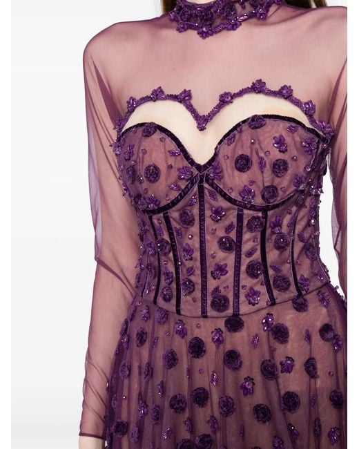 Saiid Kobeisy Purple Polka Dot Beaded Tulle Gown