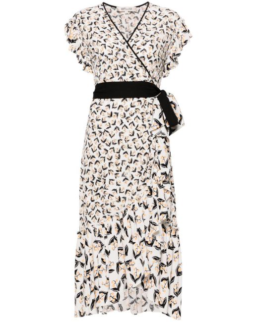 Diane von Furstenberg White Violla Floral-print Wrap Dress