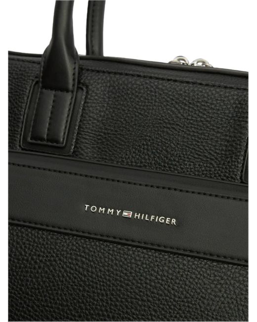 Tommy Hilfiger Black Logo-Plaque Pebbled-Texture Laptop Bag for men