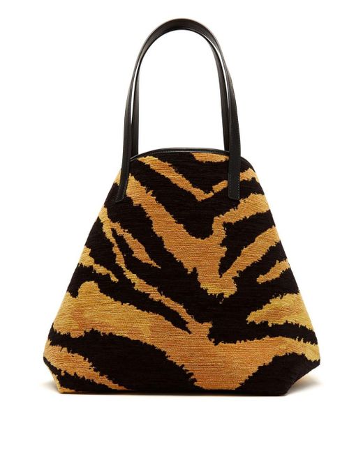 Oscar de la Renta Black Medium Tiger-print Tote Bag
