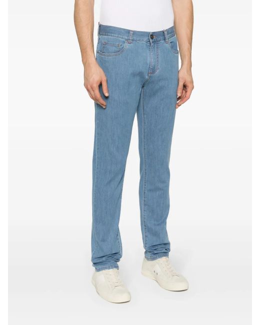 Canali Blue Logo-Patch Slim-Fit Jeans for men