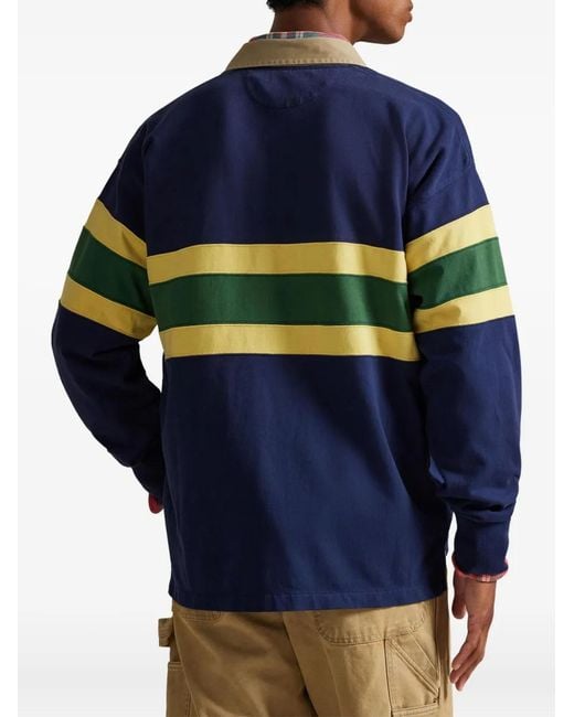 Polo Ralph Lauren Blue Striped-Detail Long-Sleeve Polo Shirt for men