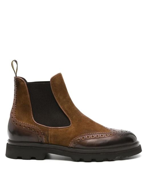 Doucal's Brown Burnished-Finish Suede Chelsea Boots for men