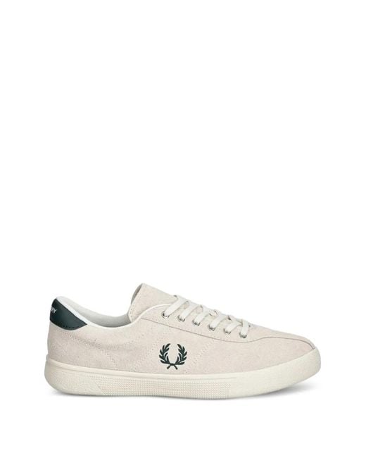 Fred Perry White Suede Logo-Embroidered Sneakers for men