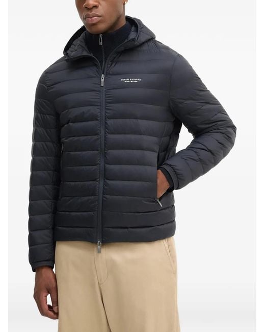 ARMANI EXCHANGE Blue Hooded Padded Jacket for men