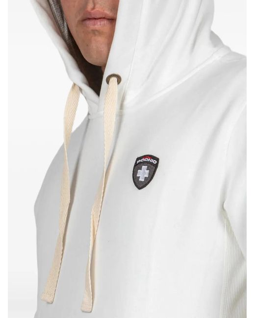 PODHIO White Shield Logo-Patch Drawstring Hoodie