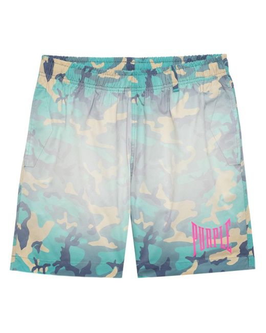 Purple Brand Blue Faded Camouflage-print Swim Shorts for men