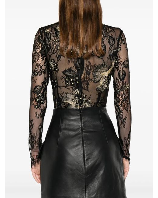 MITILIANE COUTURE Black Embroidered Lace Bodysuit