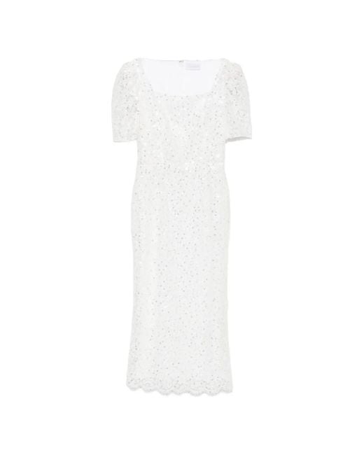 Adamaris White Sequin-Embroidered Lace Dress