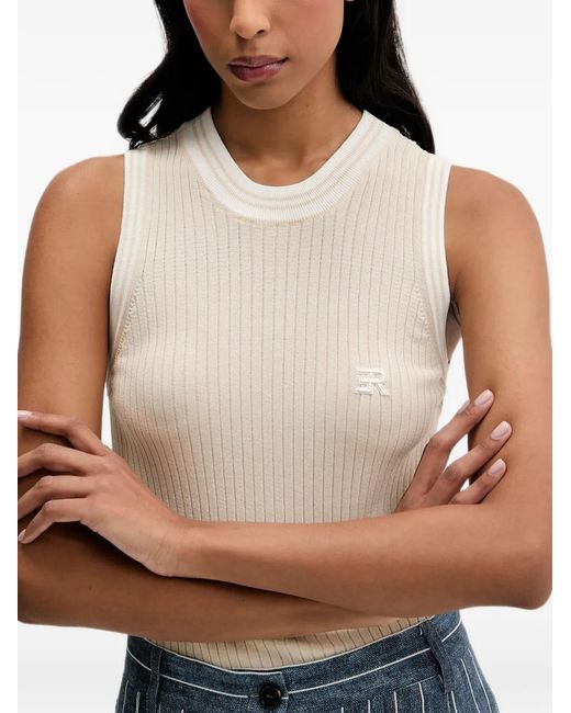 ERMANNO FIRENZE Blue Ribbed-Knit Logo-Patch Top