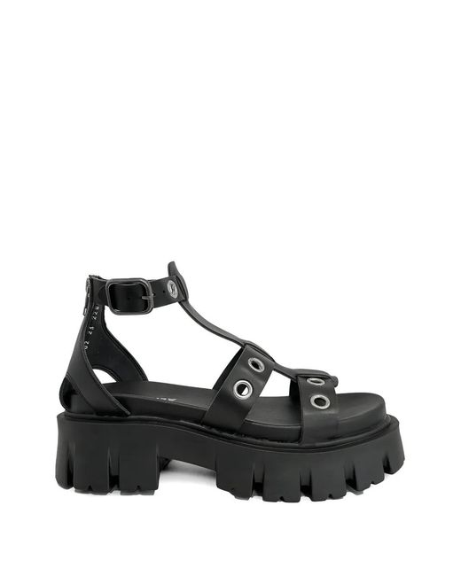 Altercore Black Eyelet-Embellished Platform Sandals