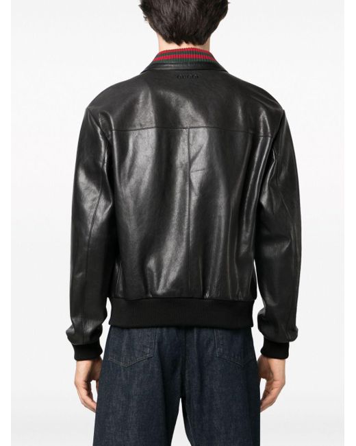 Gucci Black Web-collar Leather Bomber Jacket for men