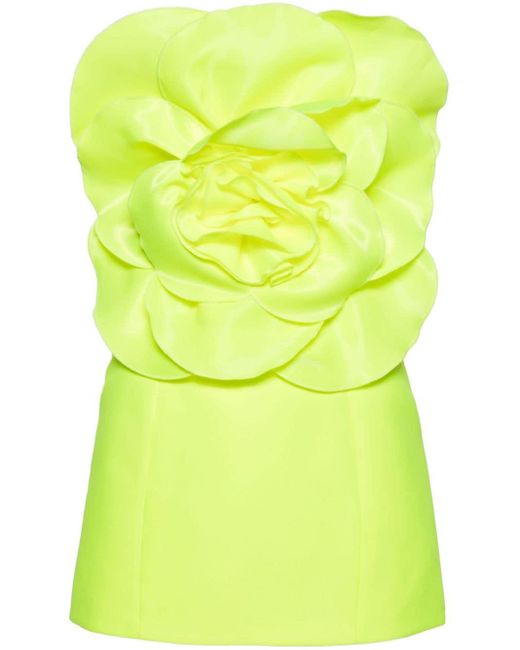 Nissa Yellow Floral-appliqué Taffeta Minidress
