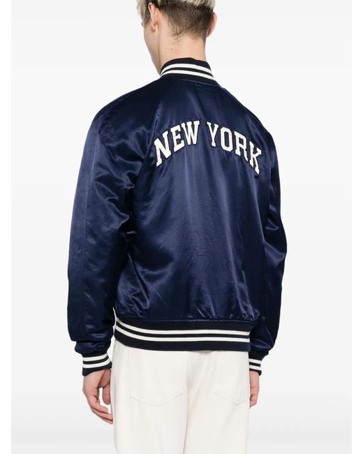 Polo Ralph Lauren Blue Logo-Appliqué Satin Bomber Jacket for men