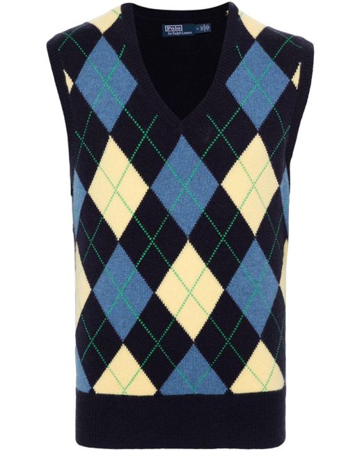 Polo Ralph Lauren Blue Argyle Cashmere Vest for men