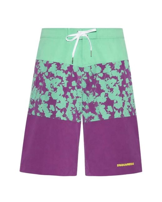 DSquared² Purple Botanic Goth Floral-Pattern Swim Shorts for men