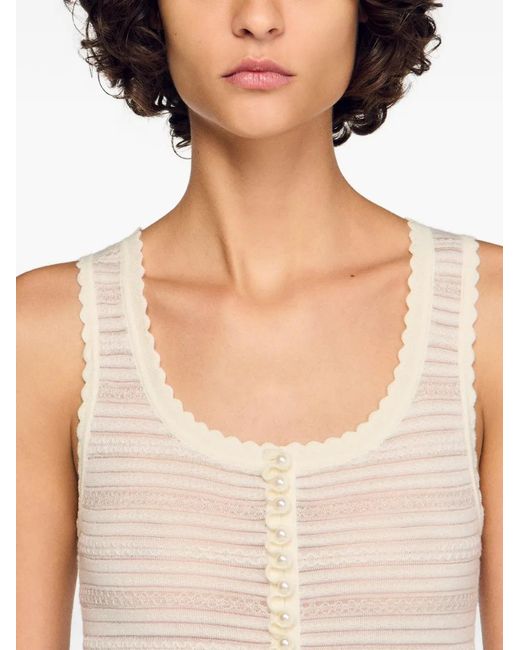 Sandro White Pearl-Button Knitted Bodysuit