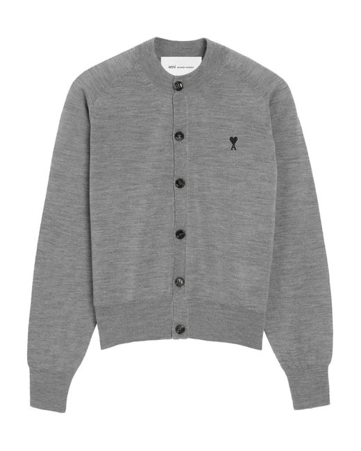 AMI Gray Ami De Coeur Wool Cardigan