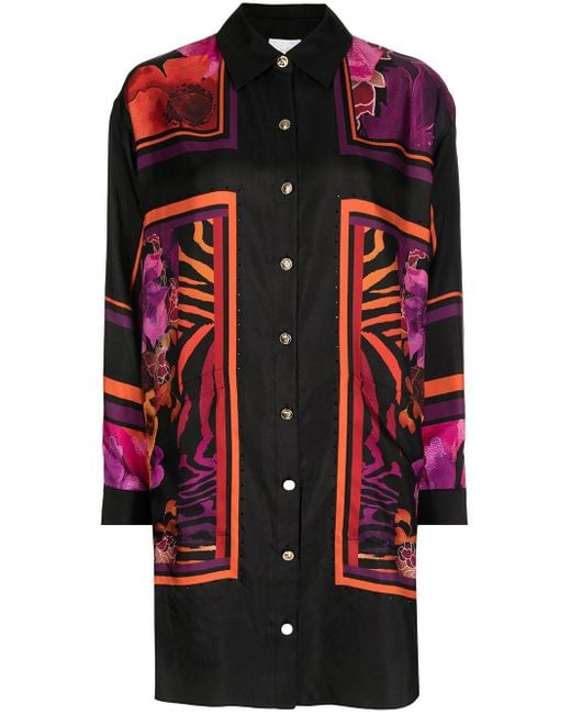 Camilla Poppy-print Silk Shirt in Black - Lyst