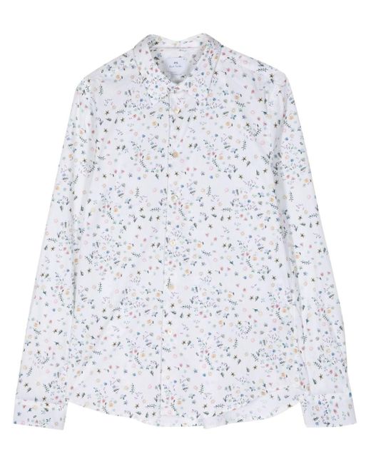 PS by Paul Smith White Floral-print Long-sleeve Shirt for men