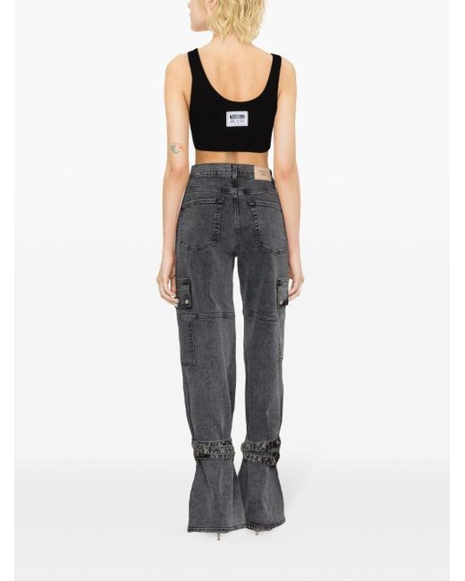 7 For All Mankind Blue High-rise Wide-leg Cargo Jeans