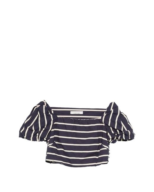 Liviana Conti Blue Striped Puff-Sleeve Top
