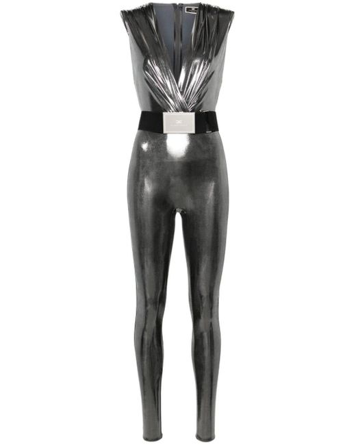 Elisabetta Franchi Geplooid Jumpsuit Met Ceintuur in het Gray