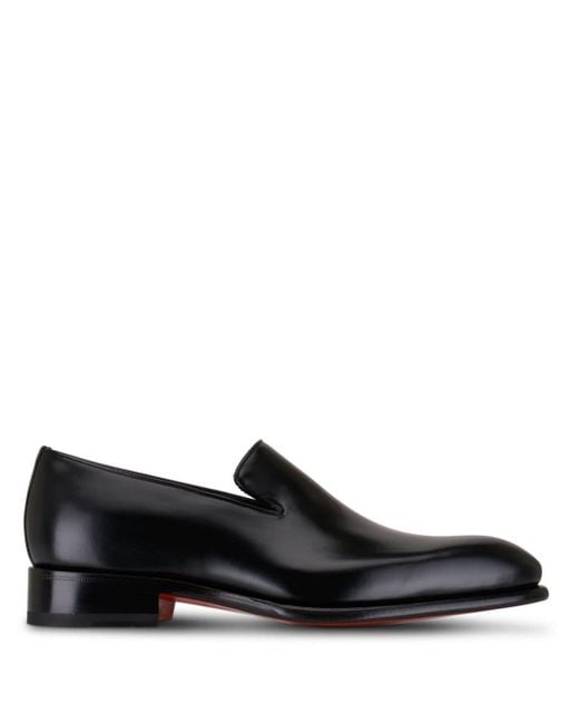 Santoni Black Almond-toe Leather Loafers for men