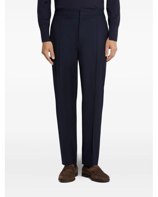 Zegna Blue Pleated Tailored Trousers for men