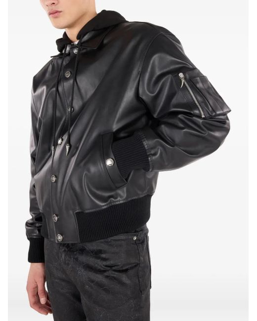 Roberto Cavalli Black Leather Bomber Jacket for men