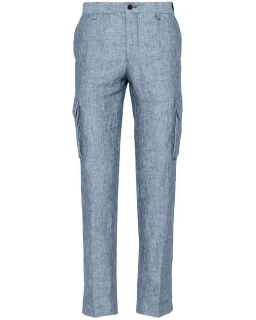 Corneliani Blue Linen Cargo Trousers for men