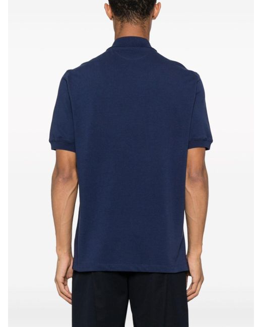Brunello Cucinelli Blue Piqué Polo Shirt With Print for men