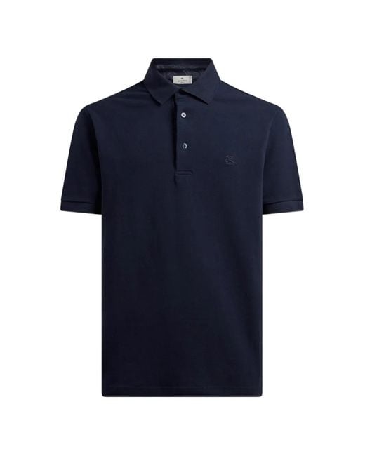 Etro Blue Embroidered-Logo Polo Shirt for men