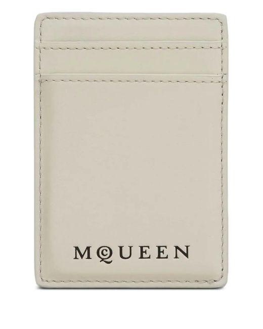 McQueen Natural Logo-Detail Leather Cardholders for men