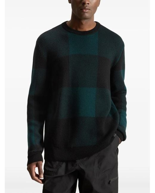 Woolrich Green Check-Pattern Virgin Wool Sweater for men