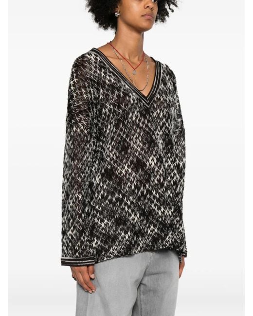 Missoni Black Geometric-Pattern V-Neck Sweater