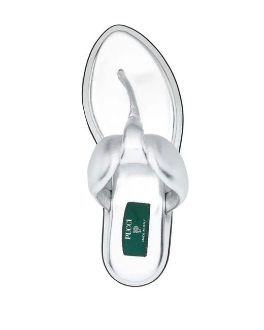 Emilio Pucci White Metallic-Effect Thong Sandals