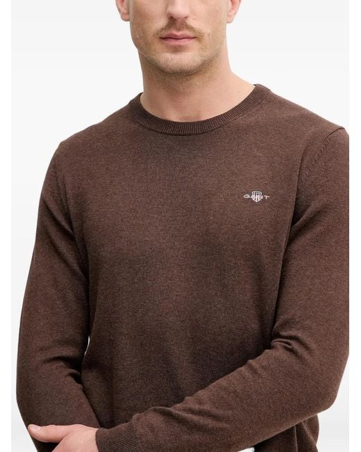 Gant Brown Logo Round-Neck Sweater for men