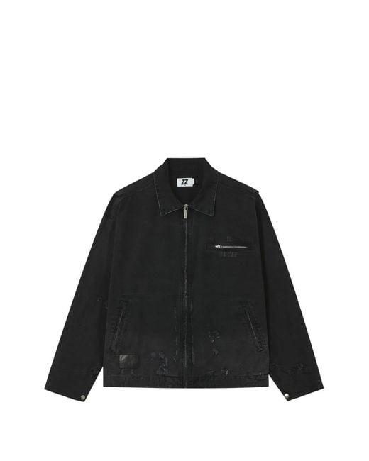 Izzue Black Distressed Zipped Cotton Jacket for men