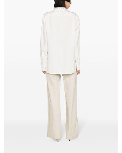 Golden Goose Deluxe Brand White Embellished-collar Patterned-jacquard Shirt