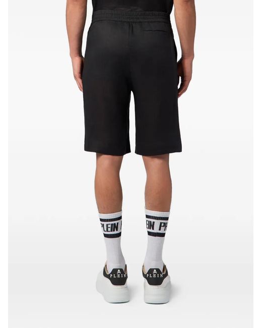 Philipp Plein Black Elastic-Waistband Shorts for men