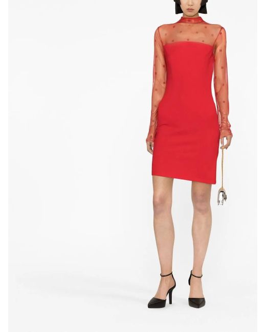 Givenchy Red Tulle Panel Long-sleeve Dress