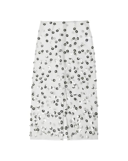 CECILIE BAHNSEN White Gus Sequin-Embellished Midi Skirt